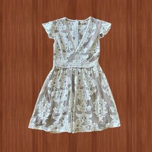 Main Strip Cream Lace Mini Dress - Size S